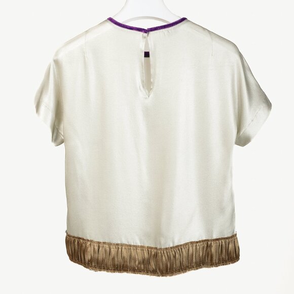 Dries Van Noten Champagne Silk Gathered-Hem Blouse - Picture 2 of 9